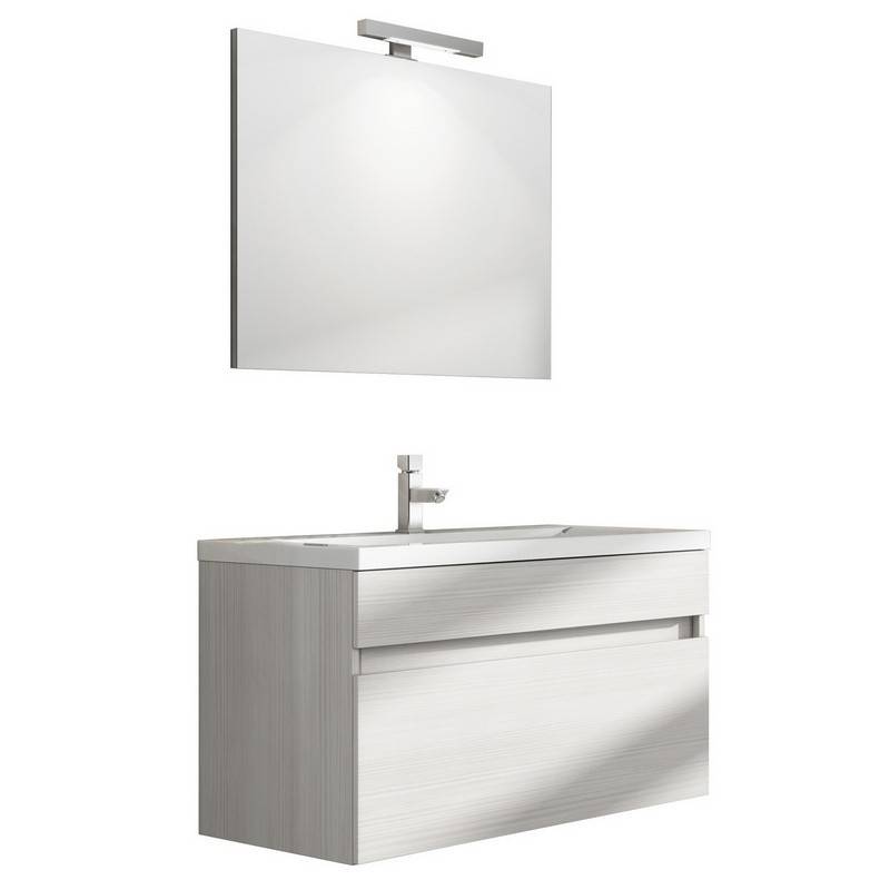 Mobile bagno sospeso perseo larice bianco con lavabo e specchio 90 cm cod 82918