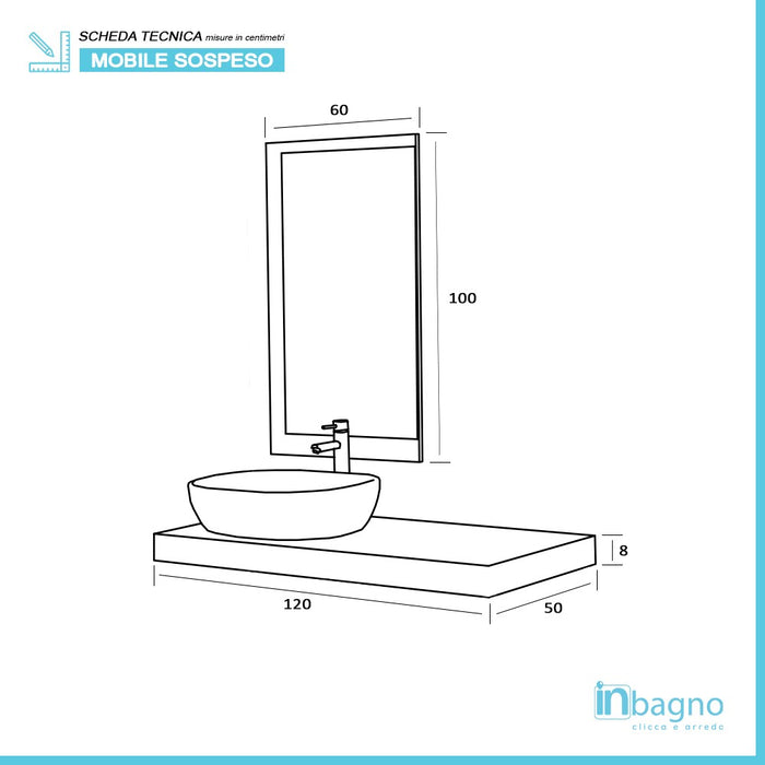 Mensola bagno 120 in Rovere di Bordeaux con staffe lavabo e specchio