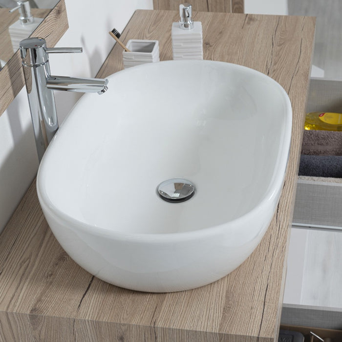 Mensola bagno 120 in Rovere di Bordeaux con staffe lavabo e specchio