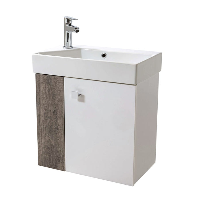 Mobile bagno sospeso salvaspazio 55 cm bianco e grigio cemento con specchio Strada