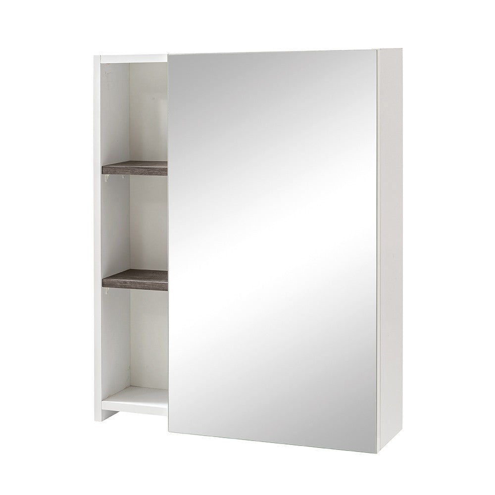 Mobile bagno sospeso salvaspazio 55 cm bianco e grigio cemento con specchio Strada