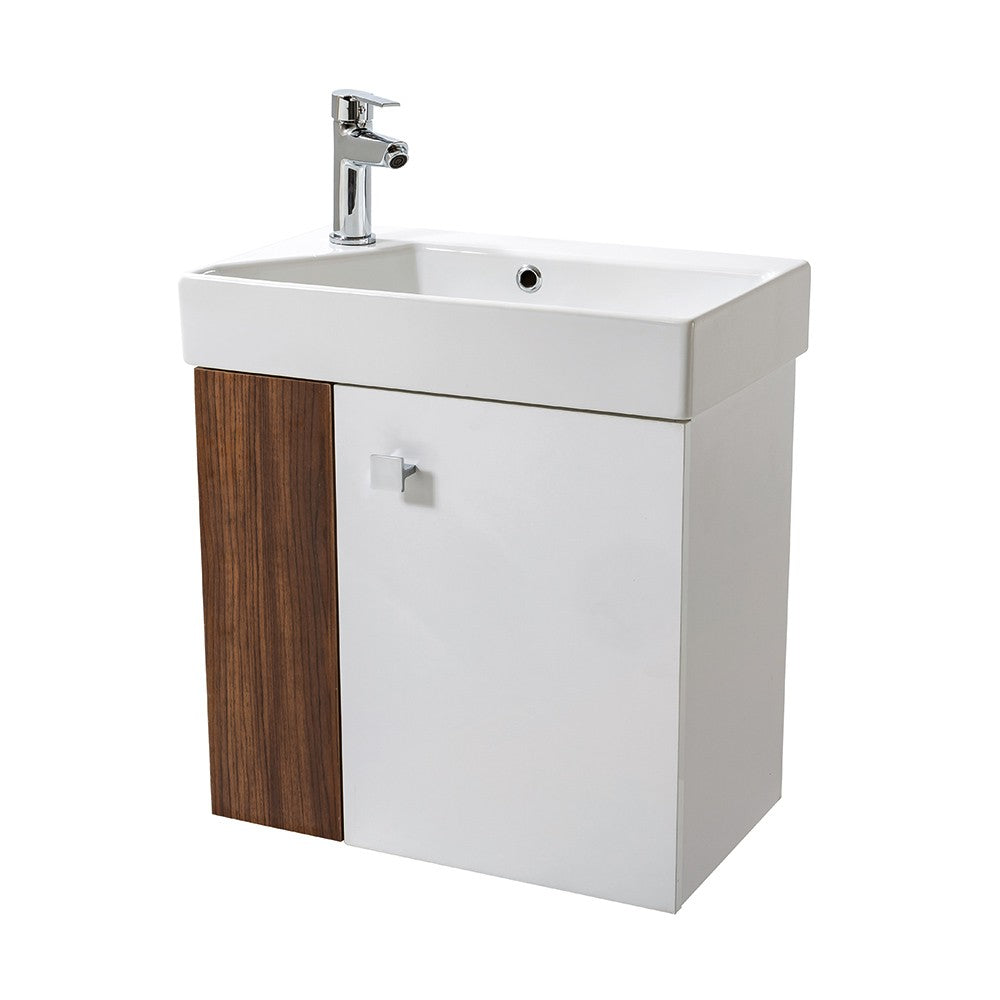 Mobile bagno sospeso salvaspazio 55 cm bianco e noce canaletto con specchio Strada