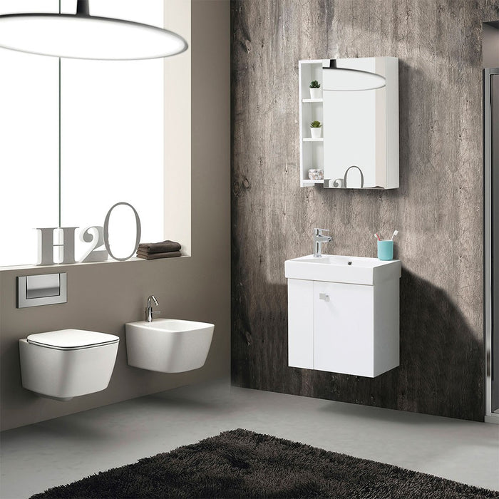 Mobile bagno sospeso salvaspazio 55 cm bianco lucido con specchio Strada