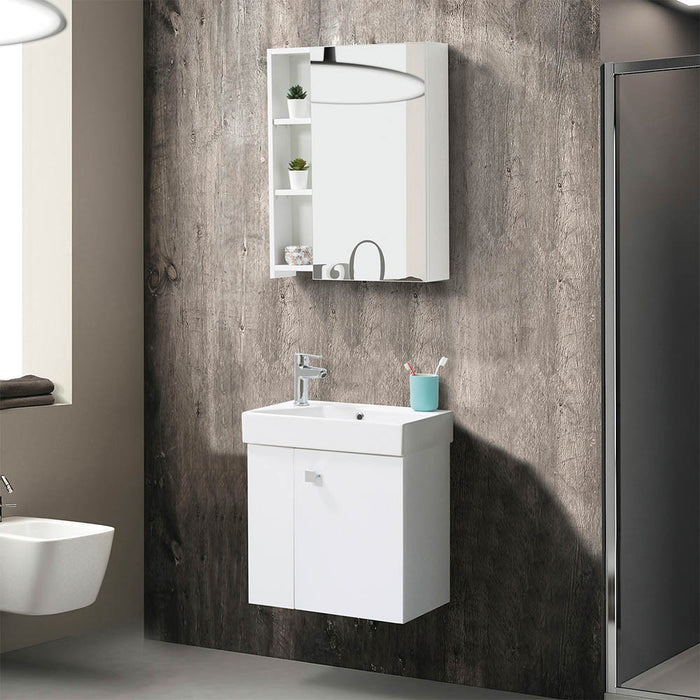 Mobile bagno sospeso salvaspazio 55 cm bianco lucido con specchio Strada