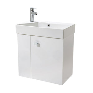 Mobile bagno sospeso salvaspazio 55 cm bianco lucido con specchio Strada