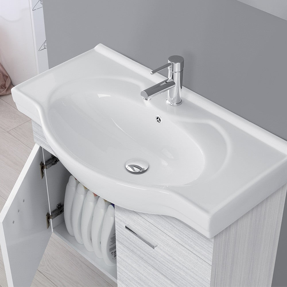 Mobile bagno sospeso 81 cm grigio con 2 ante completo di ceramica e specchio