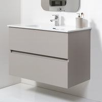 Mobile Bagno Sospeso Tortora Pastello 90x47 Arredo Moderno con Specchio