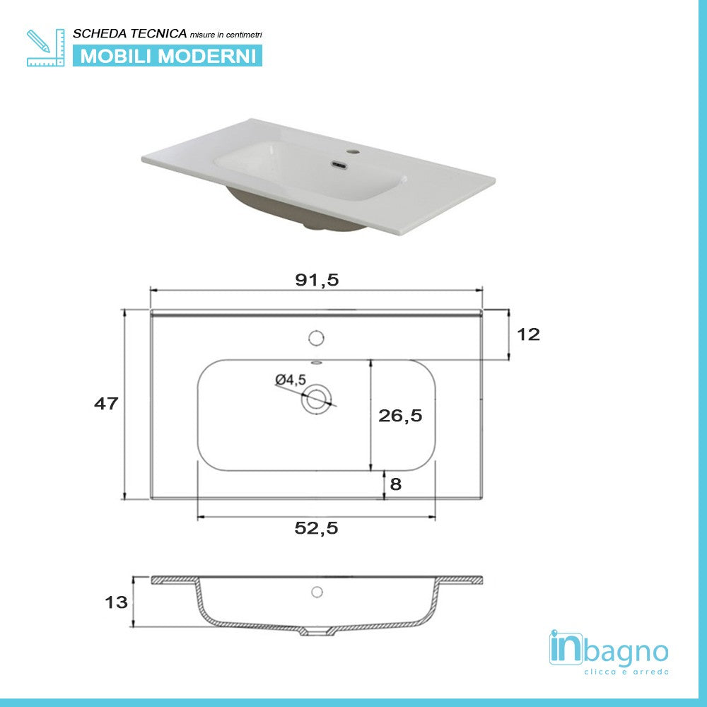 Mobile Bagno Sospeso Tortora Pastello 90x47 Arredo Moderno con Specchio