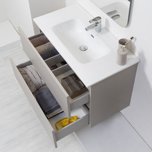 Mobile Bagno Sospeso Tortora Pastello 90x47 Arredo Moderno con Specchio