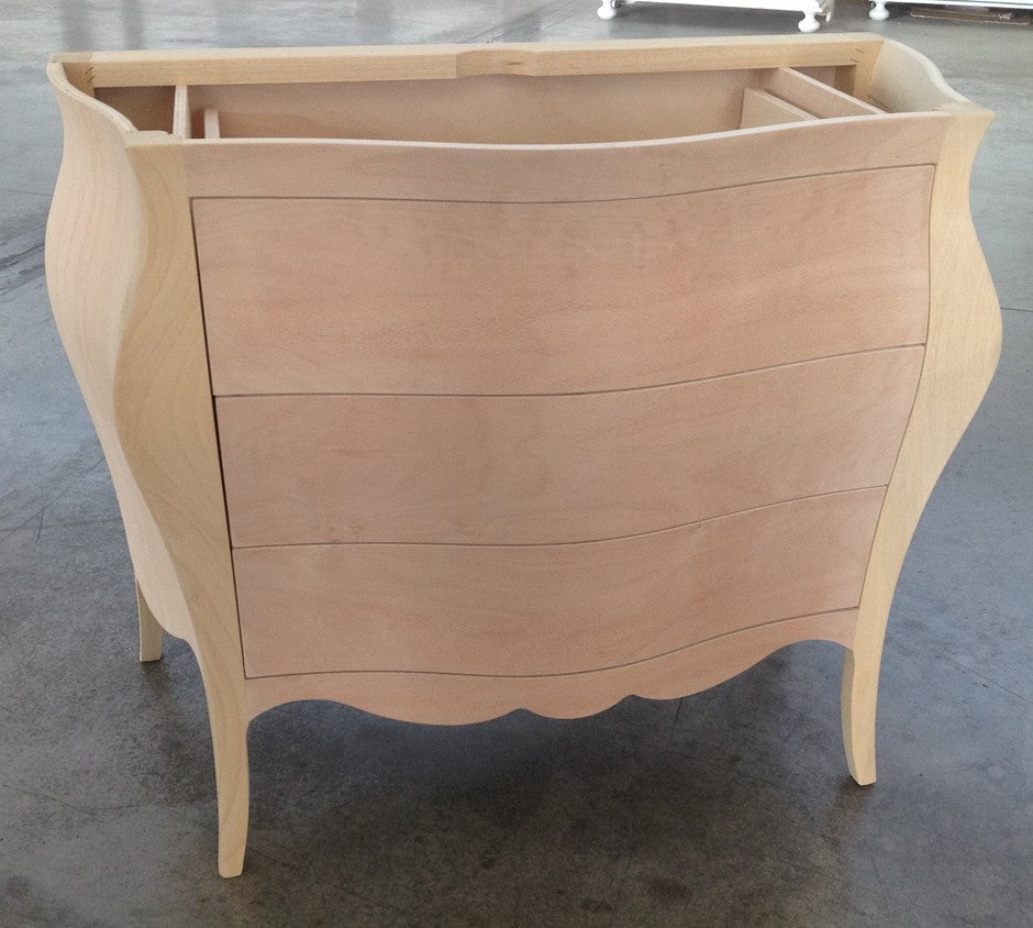 Mobile bagno bombato 3 cassetti grezzo  l.108 p.55 h.82