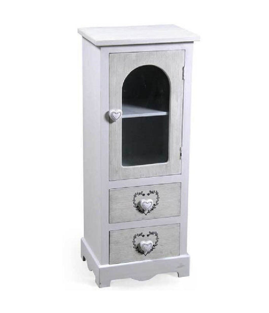 Mobile Con Vetrina Cuore Anta 2 Cassetti In Legno Shabby Chic 80x32x26cm 662218         