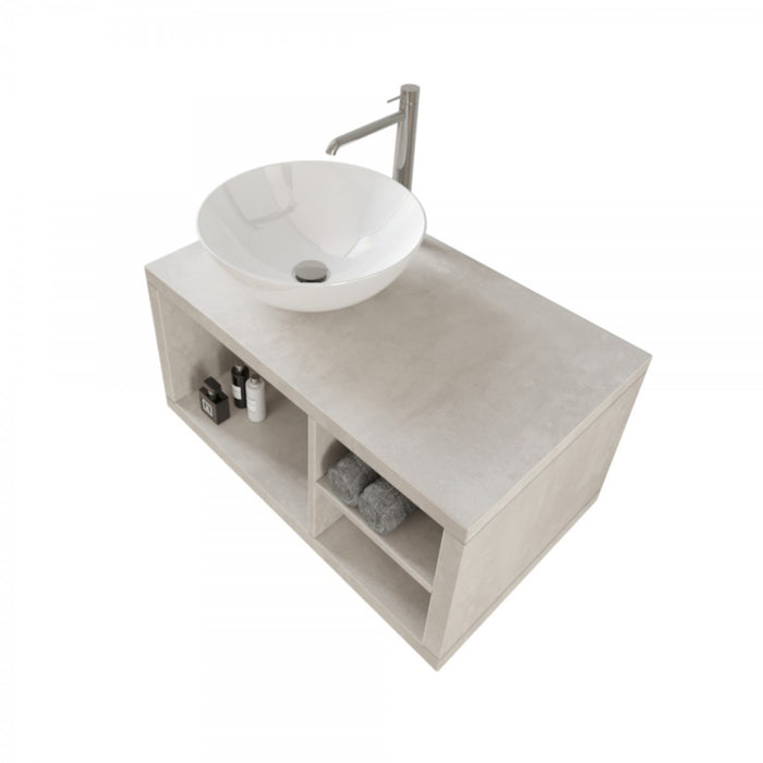 Mobile da bagno grigio cielo 80cm sospeso con tre vani contenitori a vista e specchio contenitore