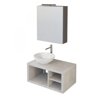 Mobile da bagno grigio cielo 80cm sospeso con tre vani contenitori a vista e specchio contenitore