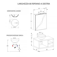 Mobile da bagno grigio cielo 80cm sospeso con tre vani contenitori a vista e specchio contenitore