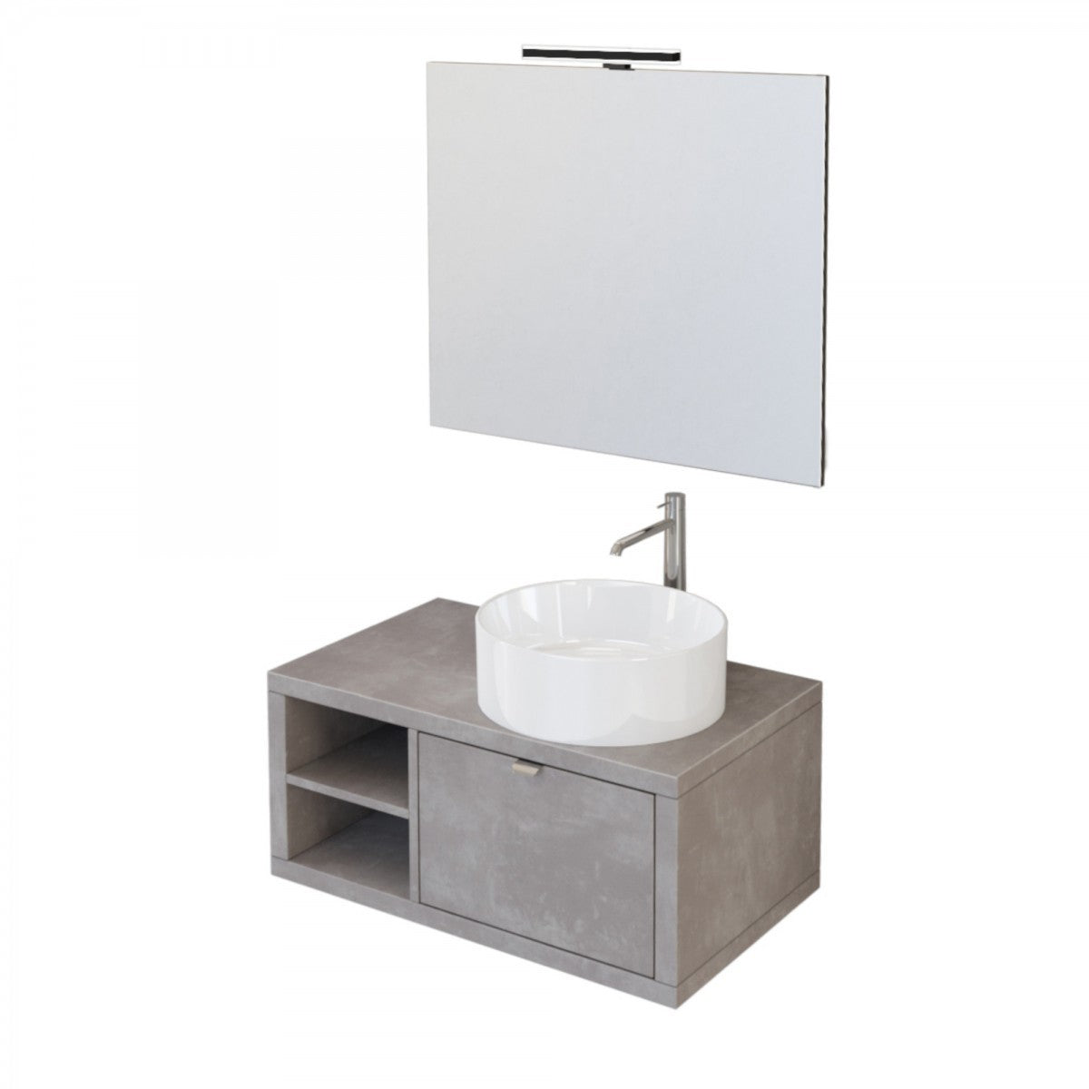 Mobile da bagno grigio scuro 80cm sospeso con tre vani contenitori a vista