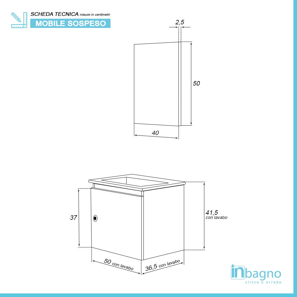 Mobile da Bagno Salvaspazio Rovere Chiaro 50x36,5 cm con Anta