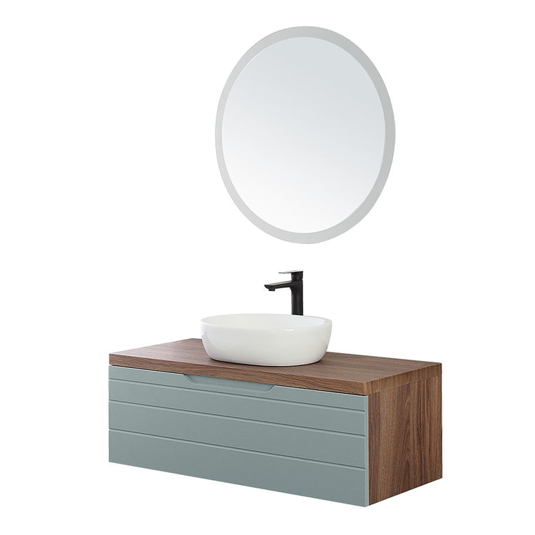 Mobile da bagno sospeso 110 cm verde salvia con lavabo in ceramica Amalfi