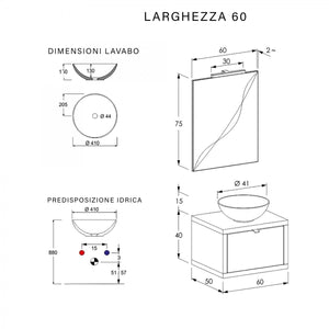 Mobile da bagno sospeso rovere con cassetto, specchio e luce domus