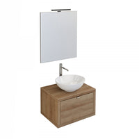 Mobile da bagno sospeso rovere con cassetto, specchio e luce domus