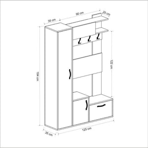 Mobile ingresso antracite frontali rovere con scarpiere e appendiabiti Seina