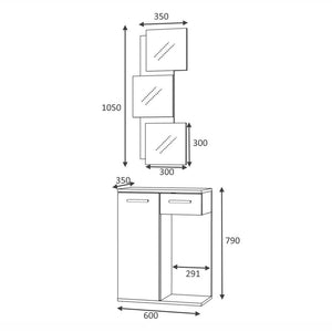 Mobile ingresso Lion 60x35x79 cm con specchi anta e cassetto rovere bianco