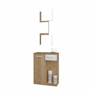 Mobile ingresso Lion 60x35x79 cm con specchi anta e cassetto rovere bianco