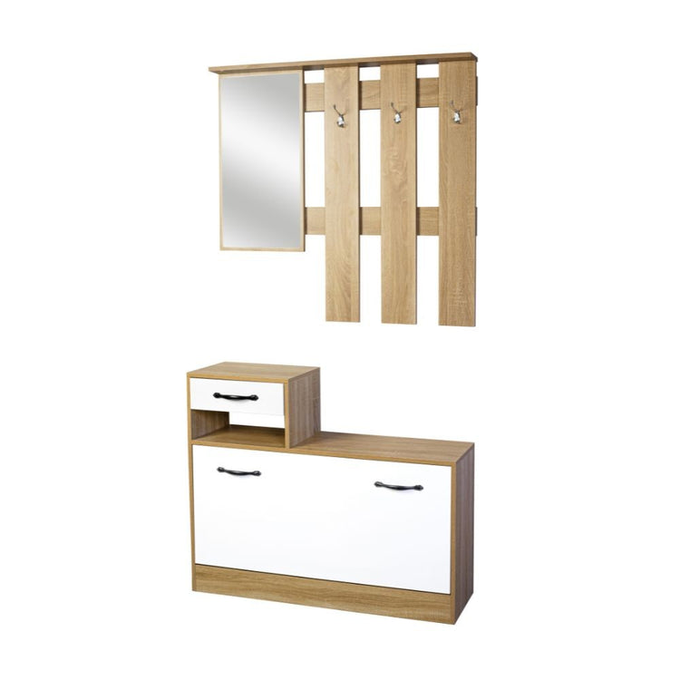 Mobile ingresso con specchio RudolfXL colore rovere bianco lucido