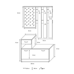 Mobile Ingresso Scarpiera Appendiabiti e Specchio 100x180x30 cm in MDF Rudolf Bianco