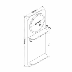 Mobile ingresso 60x15x150 cm Slimingresso nero con specchio e appendiabiti