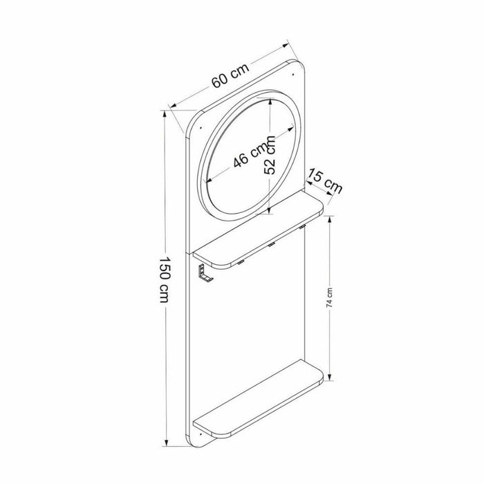 Mobile ingresso 60x15x150 cm Slimingresso nero con specchio e appendiabiti