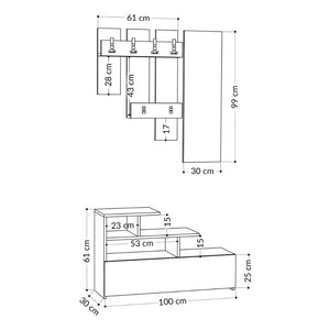 Mobile Ingresso Scarpiera Appendiabiti e Specchio 100x30x61 cm in MDF Vesty Bianco