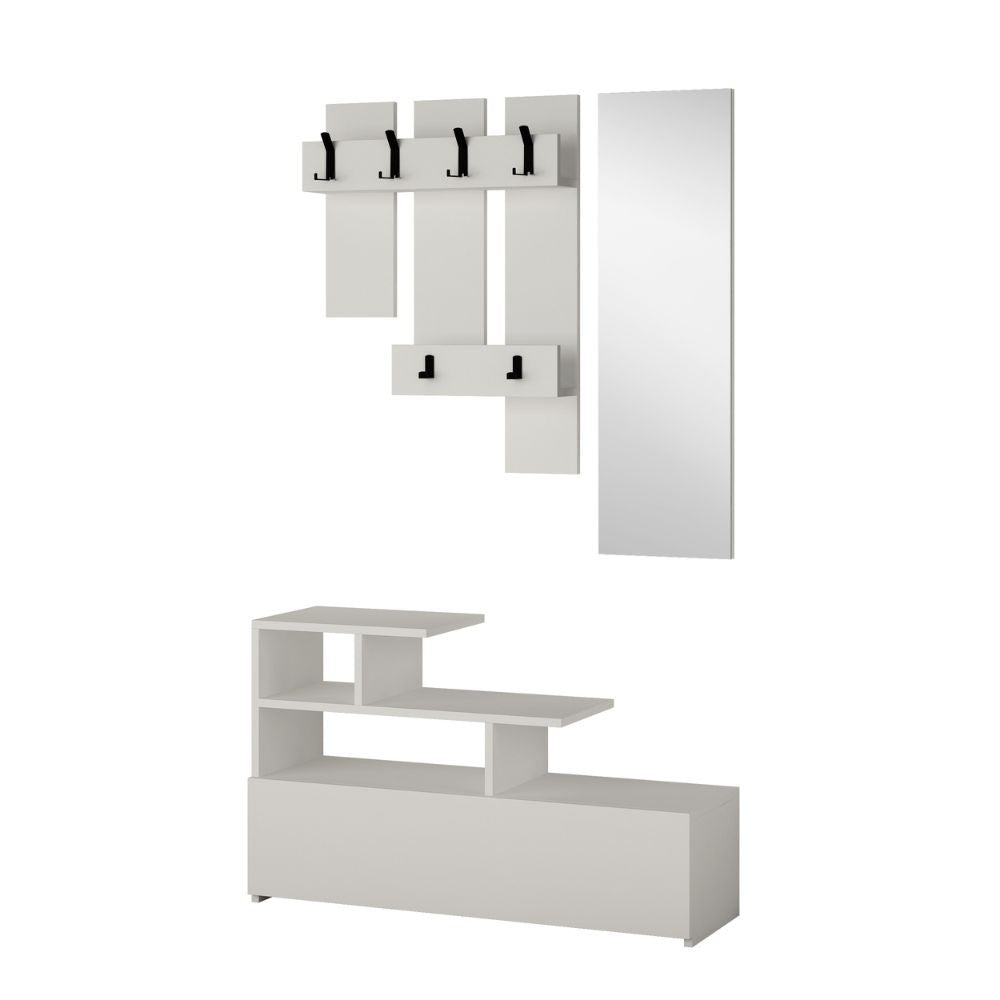 Mobile Ingresso Scarpiera Appendiabiti e Specchio 100x30x61 cm in MDF Vesty Bianco