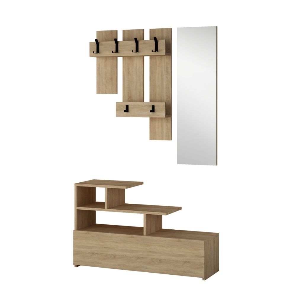 Mobile ingresso Vesty rovere oak con scarpiera e specchio