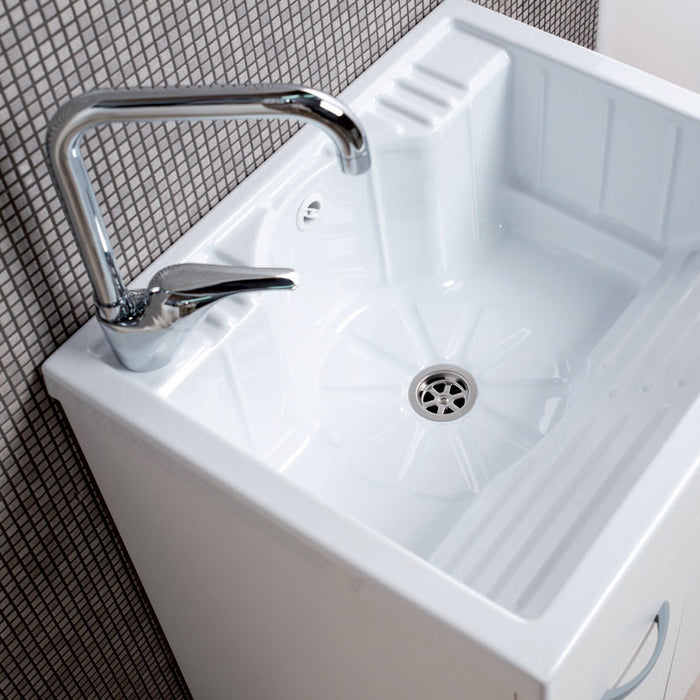 Mobile lavanderia bianco opaco 60x60 o 60x50 con lavabo in abs, dimensioni 60x50