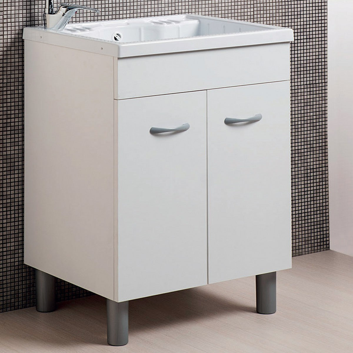 Mobile lavanderia bianco opaco 60x60 o 60x50 con lavabo in abs, dimensioni 60x50