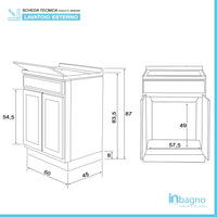 Mobile lavatoio 60x45 da esterno con vasca in resina e asse lavapanni