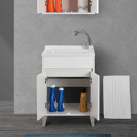 Mobile lavatoio 60x50 cm linea Way bianco lucido con vasca, asse e kit di scarico