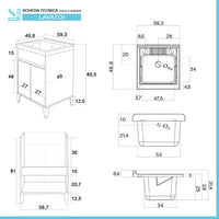 Mobile lavatoio 60x50 cm linea Way bianco lucido con vasca, asse e kit di scarico