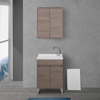 Mobile lavatoio 60x50 cm linea Way rovere scuro con vasca, asse e kit di scarico