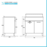 Mobile lavatoio 80x50 cm rovere bianco con vasca e kit di scarico