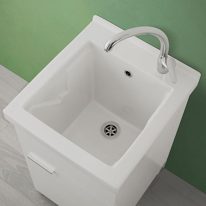 Mobile lavatoio bianco 45x50 cm con vasca in ceramica e kit scarico