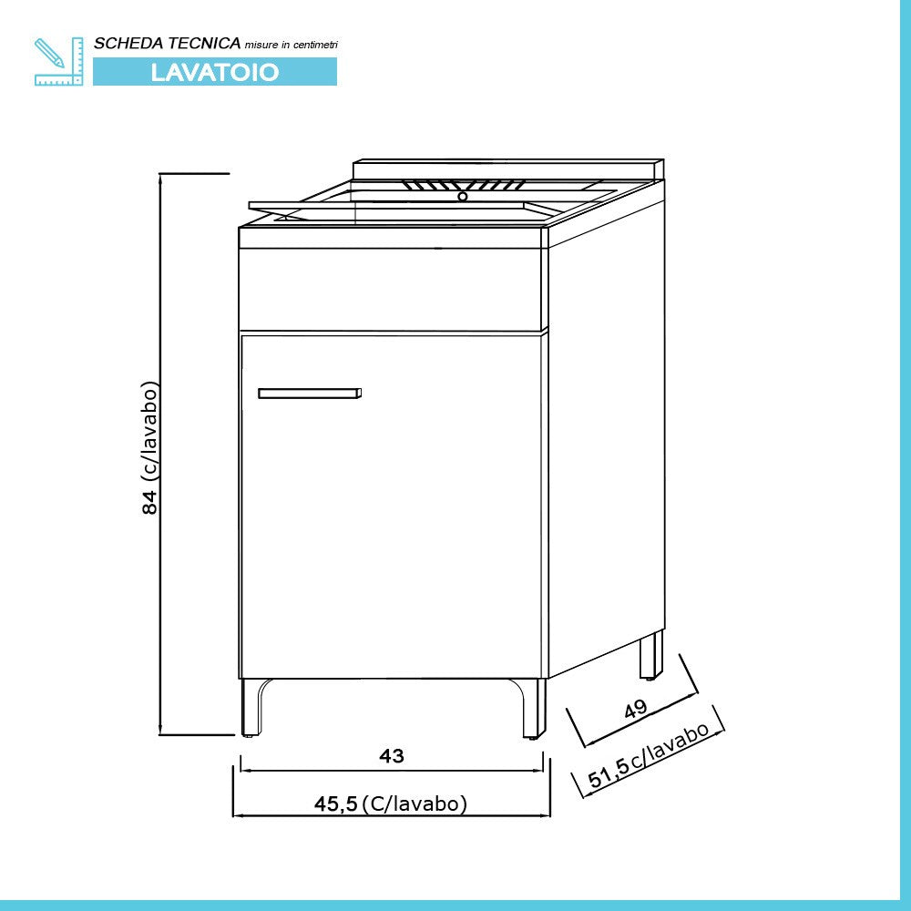 Mobile lavatoio bianco 45x50 con vasca in ceramica e strofinatoio