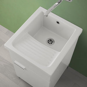 Mobile lavatoio bianco 45x50 con vasca in ceramica e strofinatoio