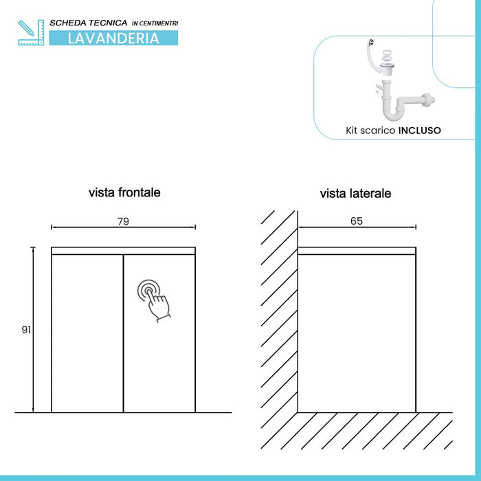 Mobile lavatoio bianco 79x65 cm con ante e vasca in resina Wanda