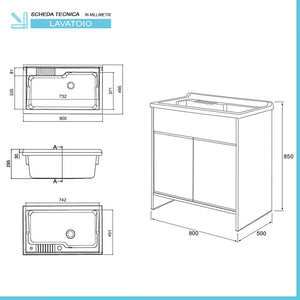 Mobile lavatoio esterno 80x50 bianco con vasca in resina