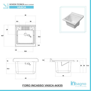 Mobile Lavatoio 1 Anta Bianco Lucido 50x50 cm con Vasca in Resina e Asse