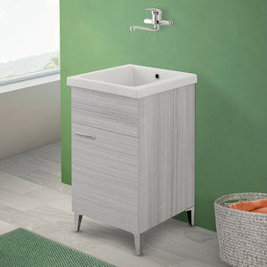 Mobile lavatoio grigio in ceramica 45x50 cm con strofinatoio integrato e kit scarico