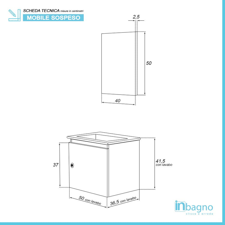 Mobile Moderno Salvaspazio Bianco Laccato 50x36,5 cm con Anta