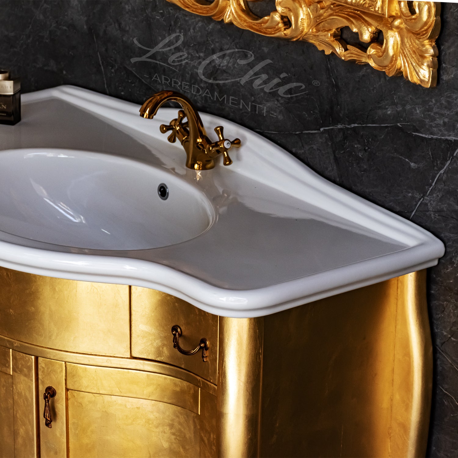 Mobile bagno stile barocco oro foglia con specchio - SI