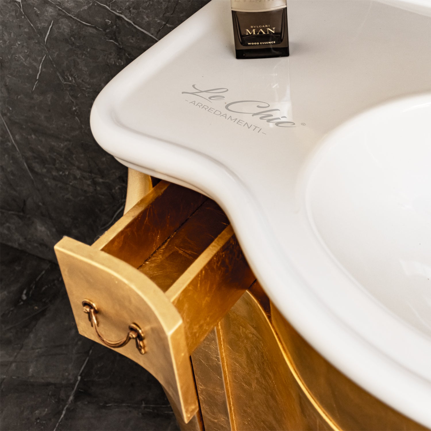 Mobile bagno stile barocco oro foglia con specchio - SI